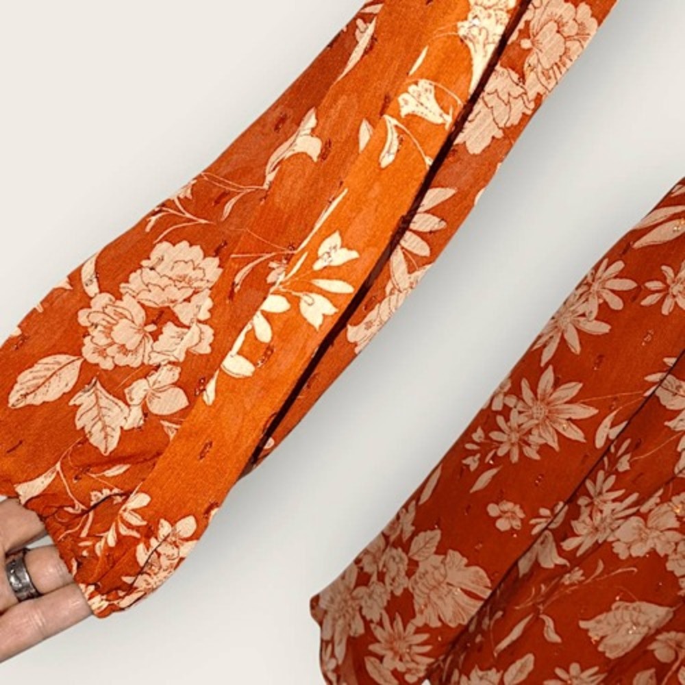 Lulus Small Burnt Orange Floral Mini Dress Long Sleeve Deep V Boho Flowery Beads - Picture 10 of 16